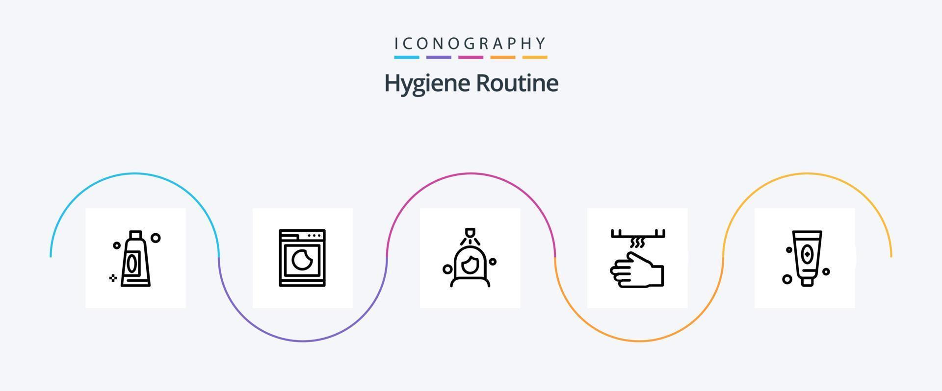 Hygiene Routine Line 5 Icon Pack Including cosmetic. hand. shower. dryer. bathroom vector