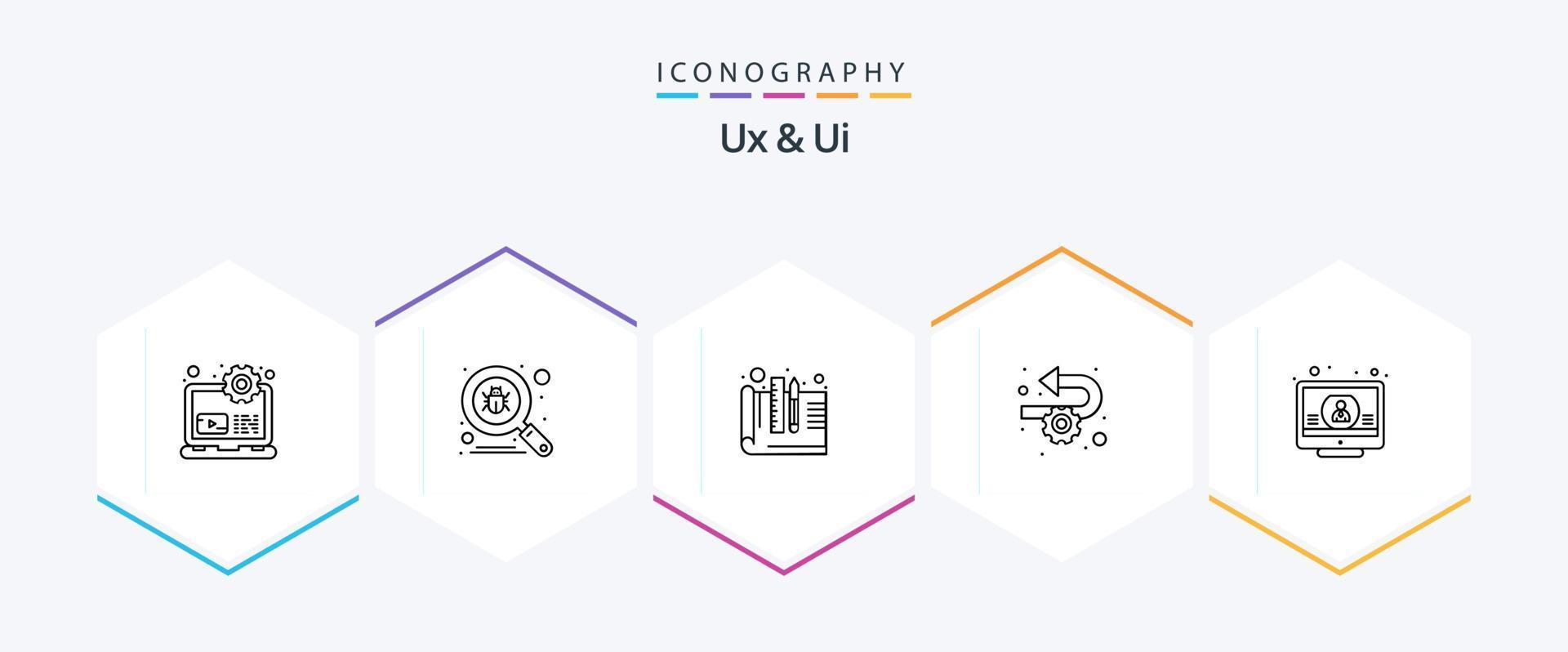 Ux And Ui 25 Line icon pack including check. process. creative. implementation. development vector