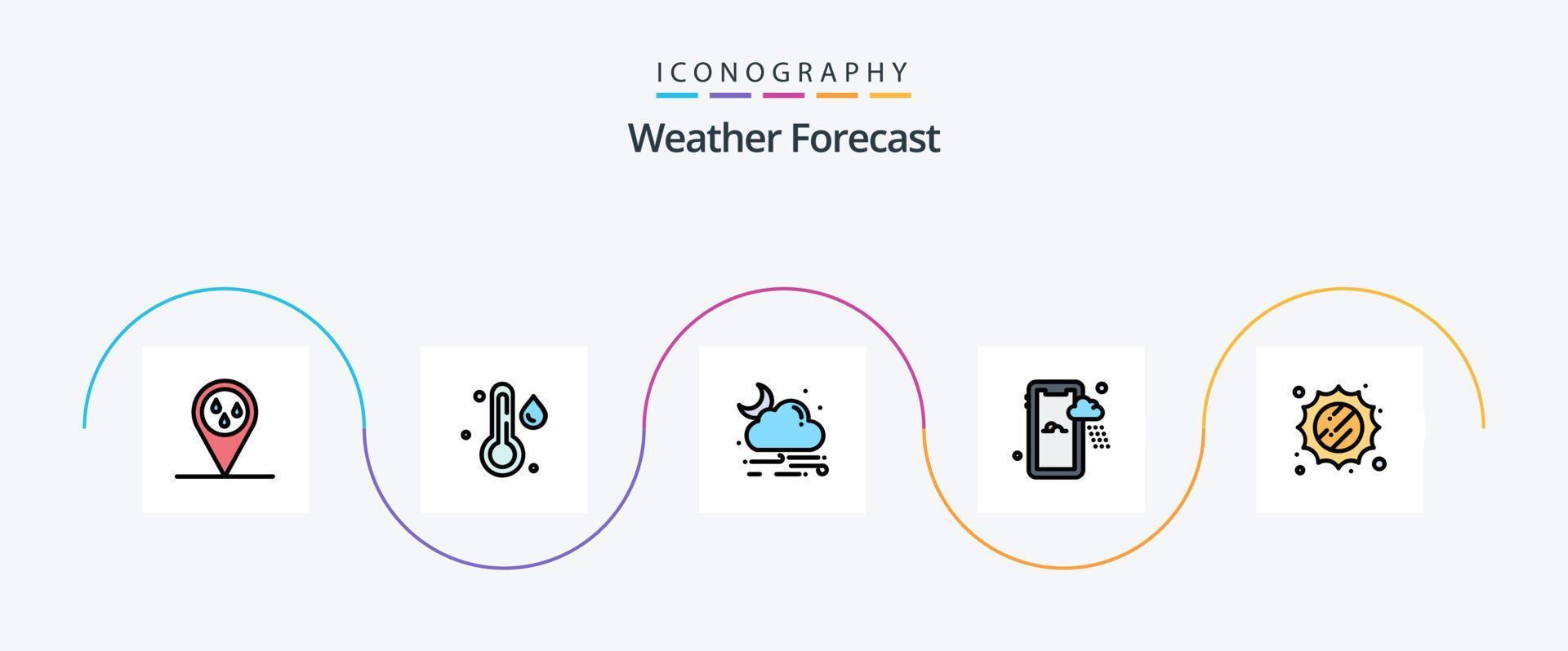 paquete de iconos de 5 planos llenos de línea meteorológica que incluye . clima. lluvia. soleado. clima vector