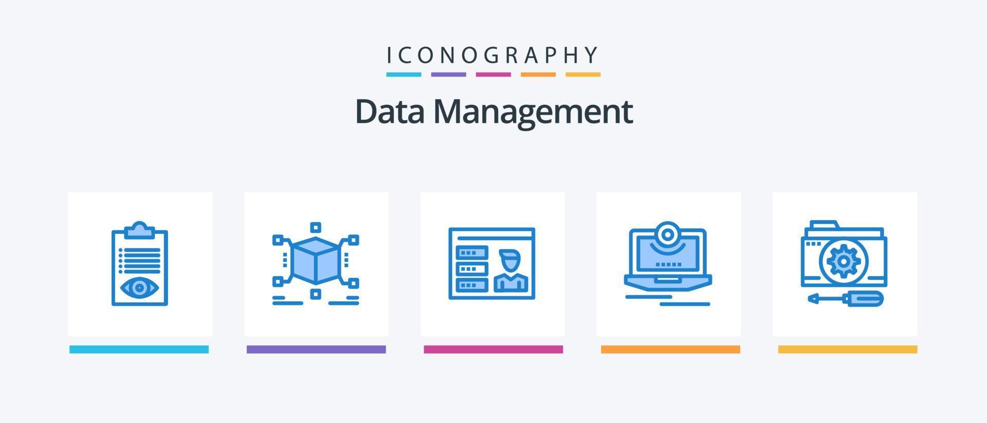 Data Management Blue 5 Icon Pack Including video. computer. box. camera. id. Creative Icons Design vector