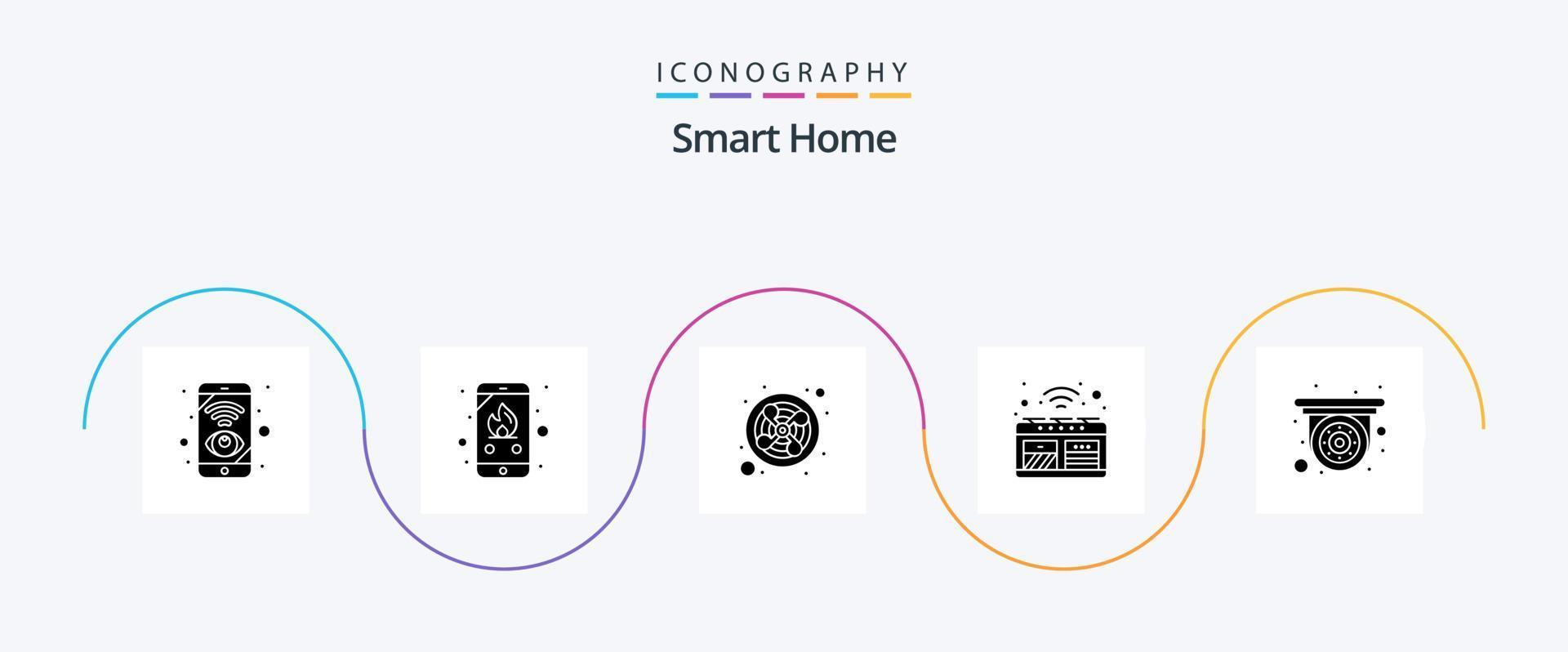 Smart Home Glyph 5 Icon Pack Including stove. smart. phone. oven. ventilation vector