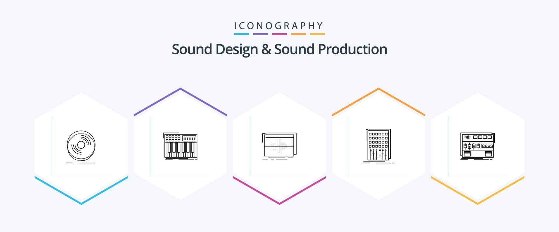 Sound Design And Sound Production 25 Line icon pack including mix