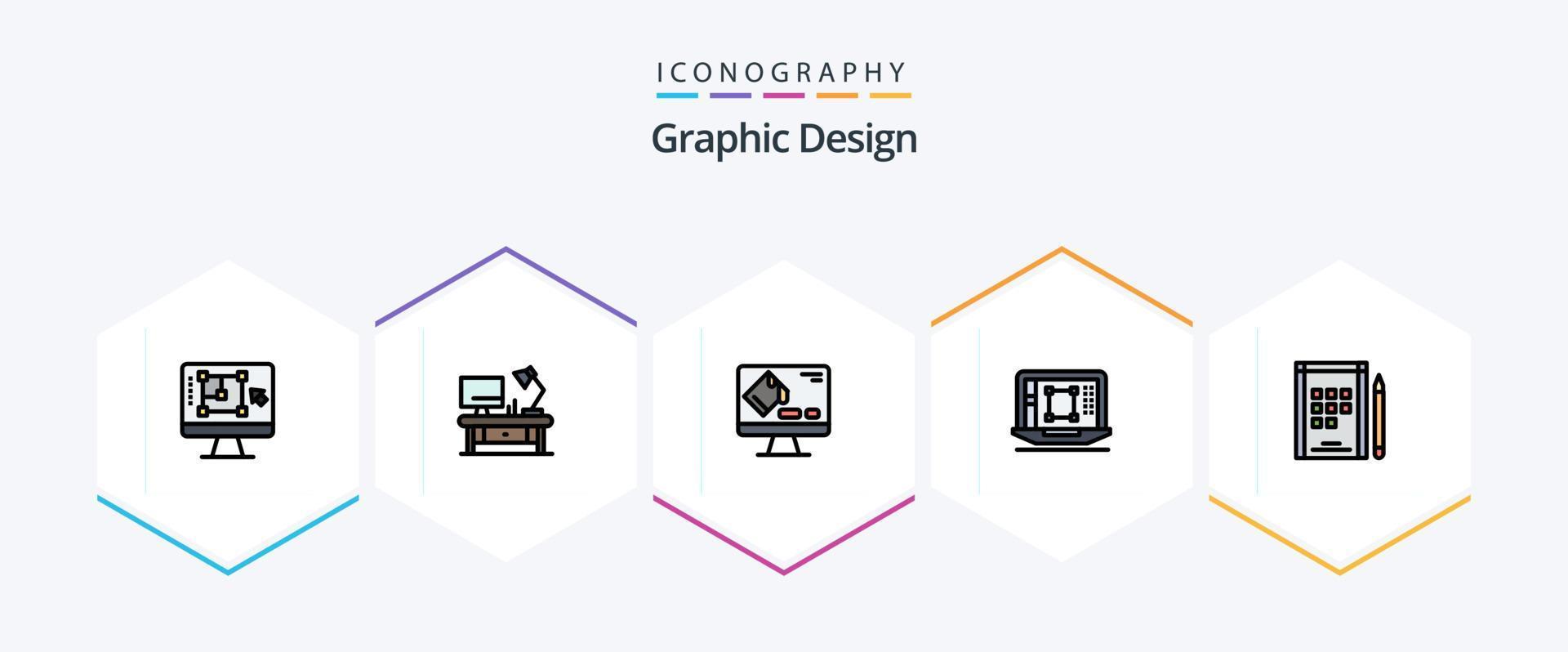 Graphic Design 25 FilledLine icon pack including increase. designing tool. business. decrease. screen vector