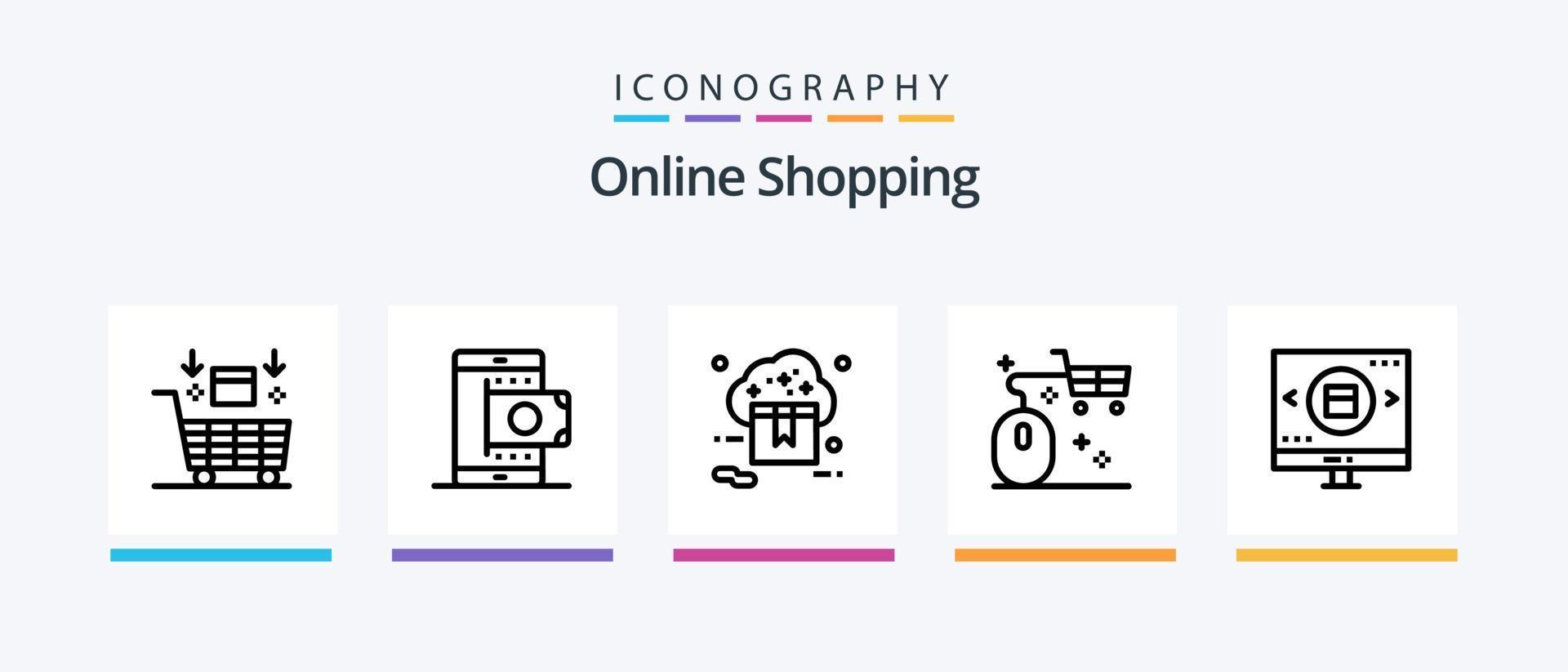 paquete de iconos de la línea 5 de compras en línea que incluye lupa. encontrar. transferir. computadora. compras. diseño de iconos creativos vector