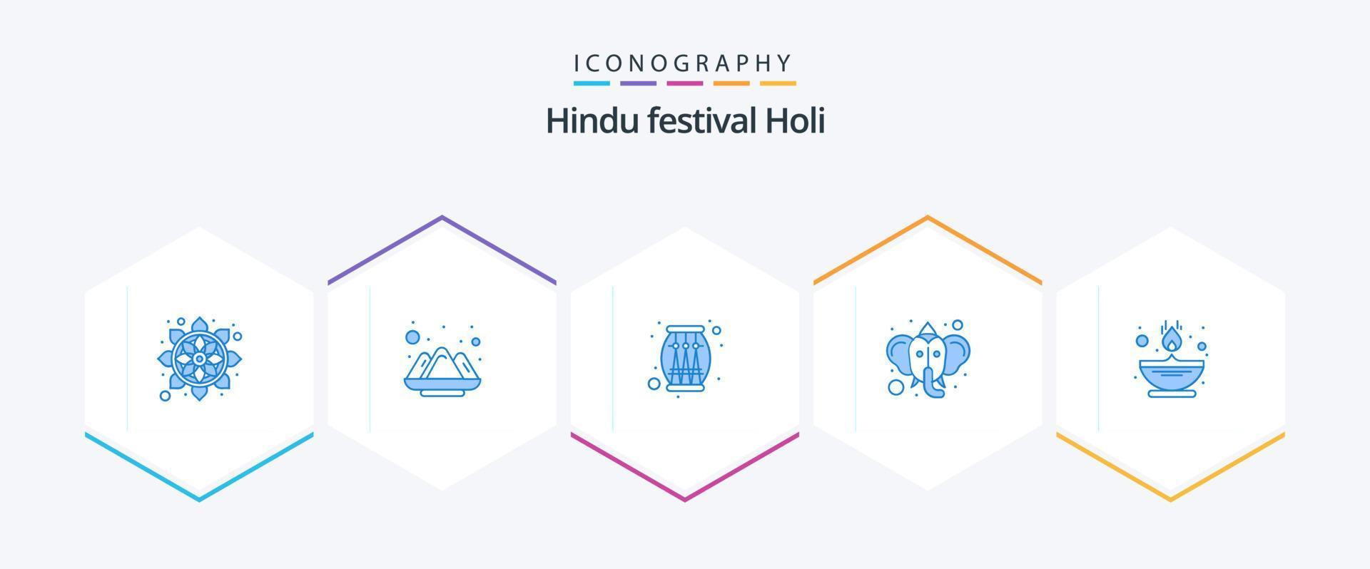 paquete de iconos azul holi 25 que incluye llama. hinduismo. tambor. hindú. creencias vector