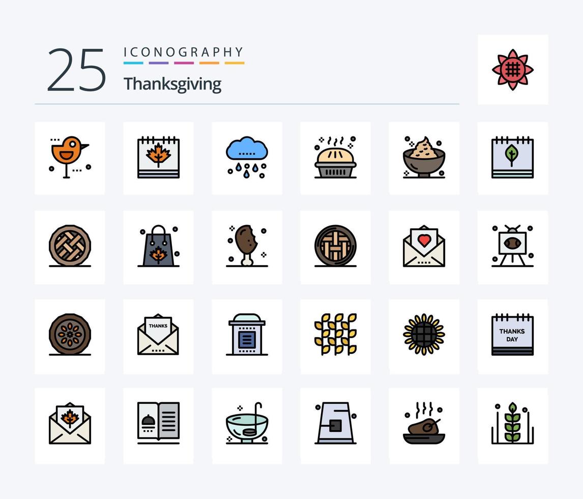Thanksgiving 25 Line Filled icon pack including pumpkin pie. holiday. leaf. dinner. thanksgiving vector