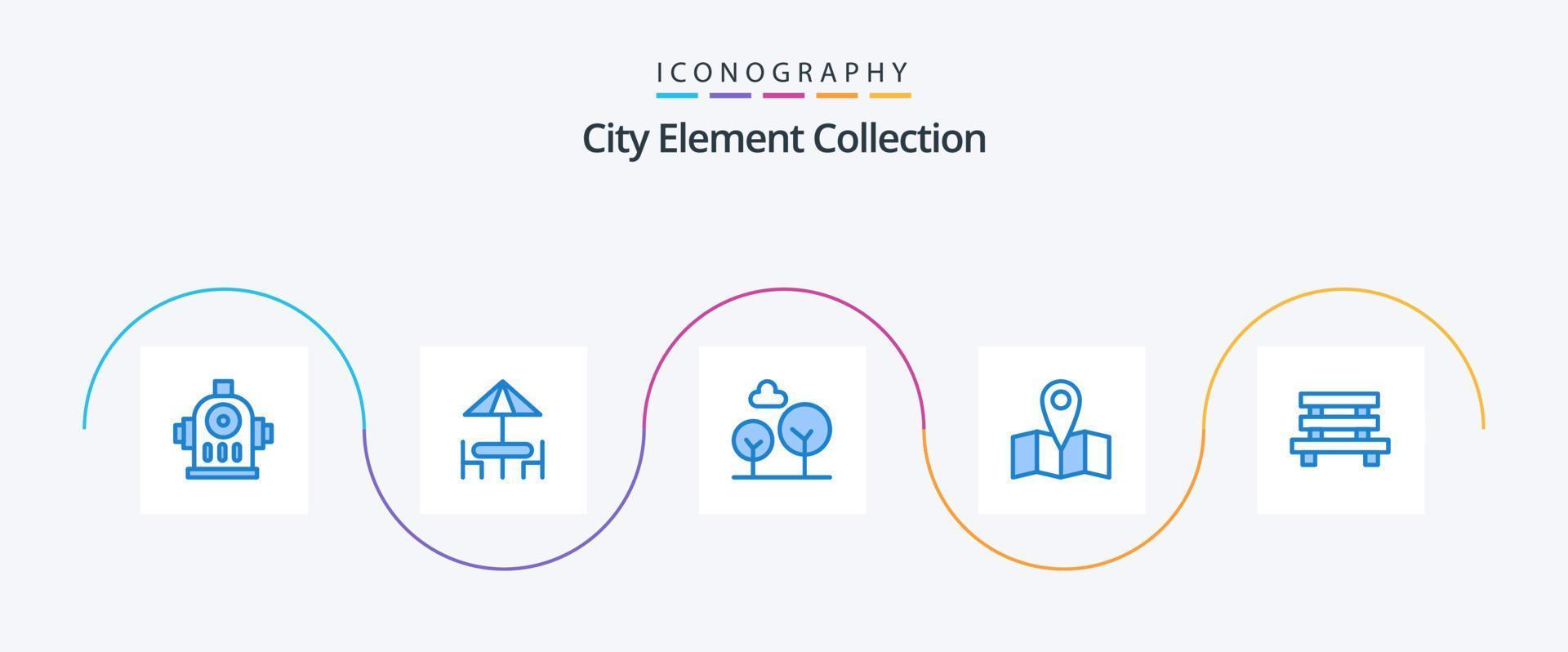 City Element Collection Blue 5 Icon Pack Including sitting. element. evergreen tree. city. journey vector