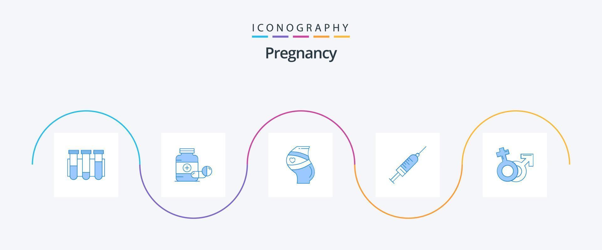 Pregnancy Blue 5 Icon Pack Including syringe. women. drugs. pregnant. safety vector