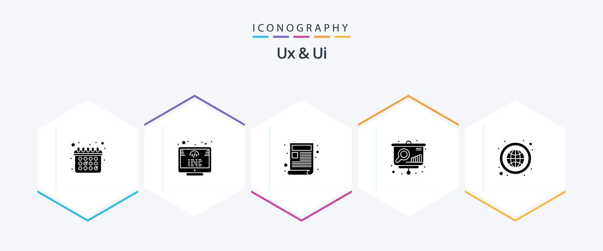 Ux And Ui 25 Glyph icon pack including globe. global. web. earth. presentation vector