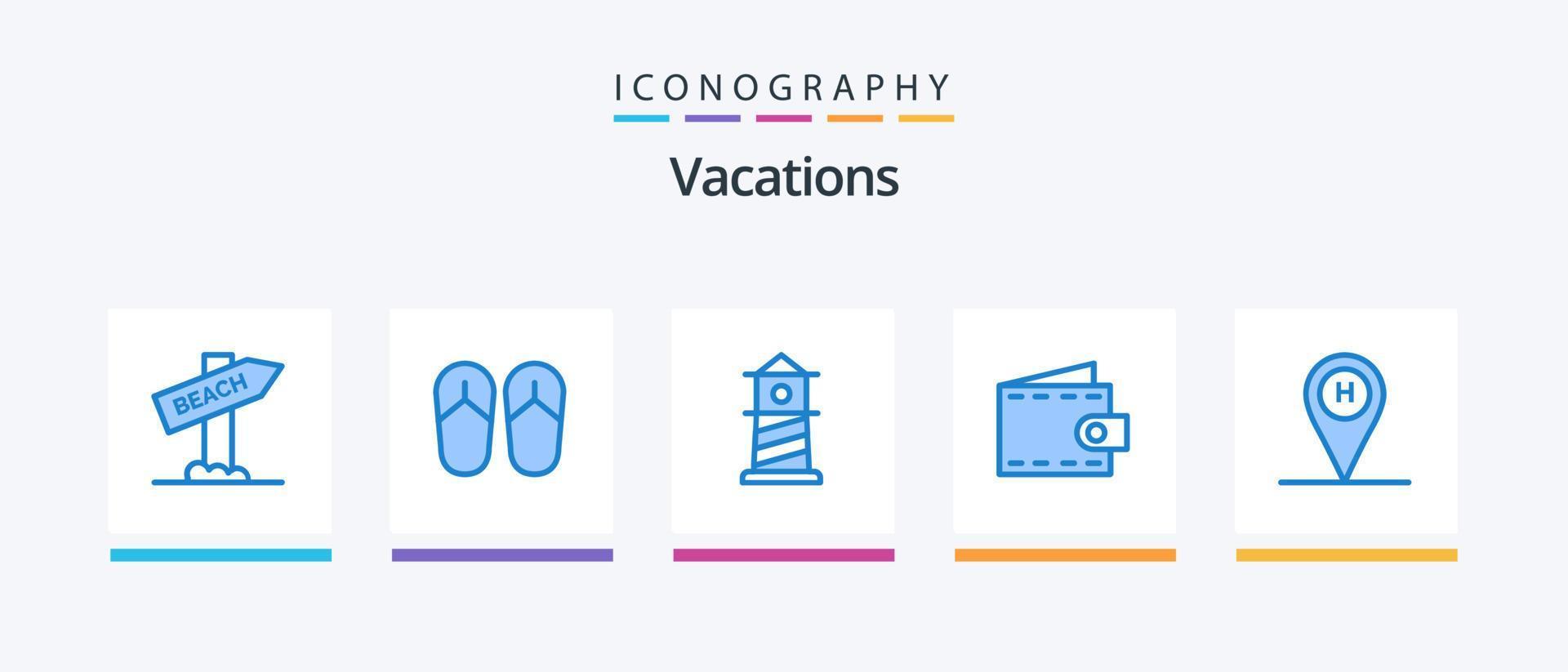 Vacations Blue 5 Icon Pack Including location. beach house. lighthouse. beach. purse. Creative Icons Design vector