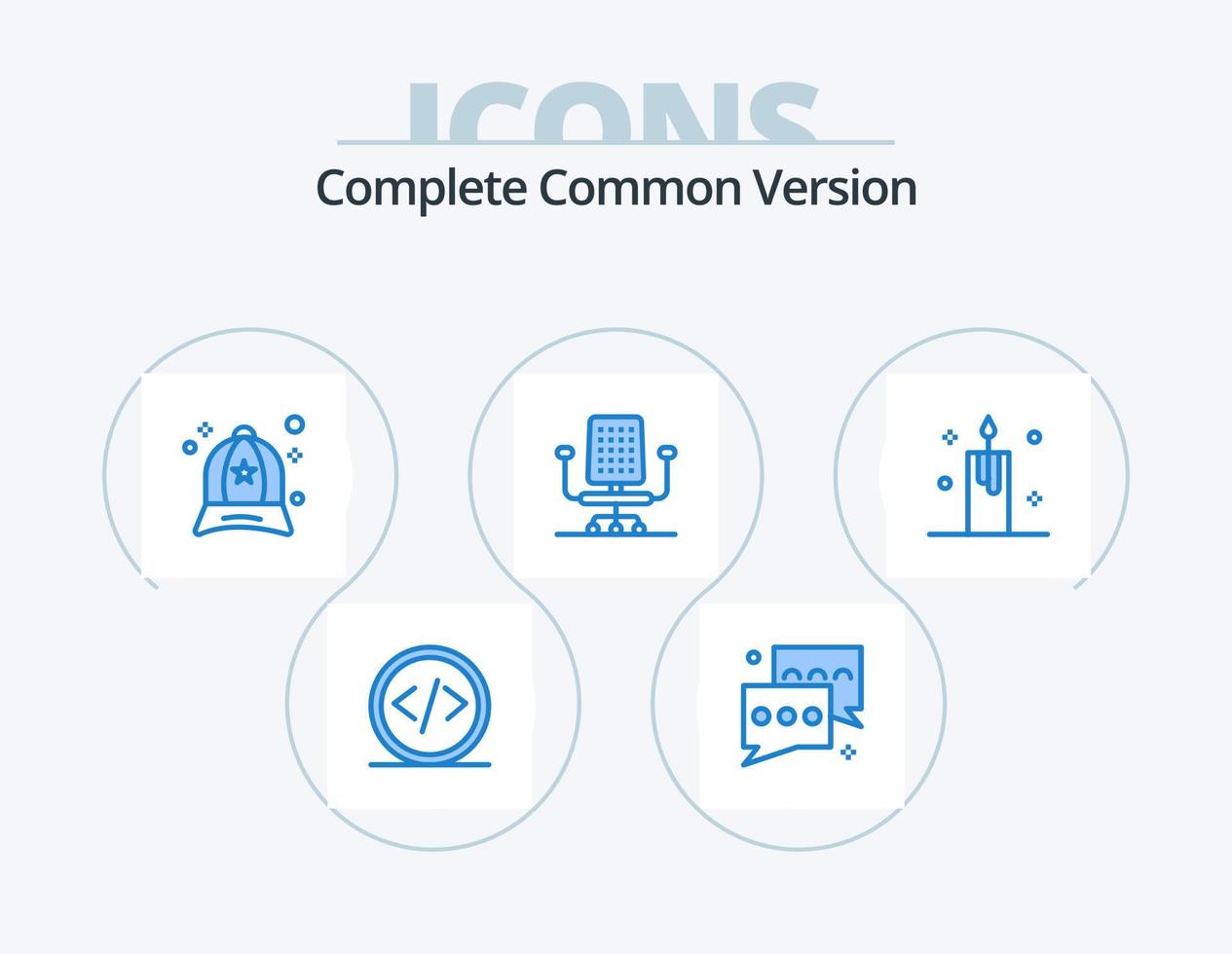 Complete Common Version Blue Icon Pack 5 Icon Design. candle. office. message. chair. clothing vector