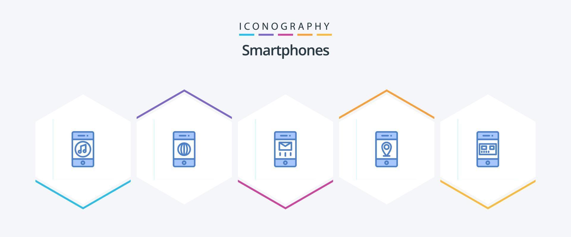 smartphones 25 paquete de iconos azules que incluye banco. alfiler. mundo. mapa. mensaje vector