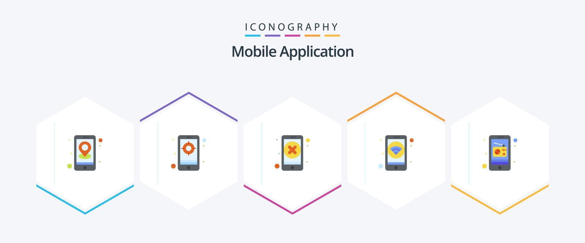 Mobile Application 25 Flat icon pack including media. wifi. close. phone. app vector