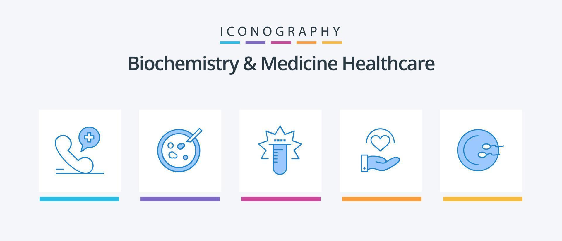 Biochemistry And Medicine Healthcare Blue 5 Icon Pack Including medical. hand. tube. heart. medical. Creative Icons Design vector