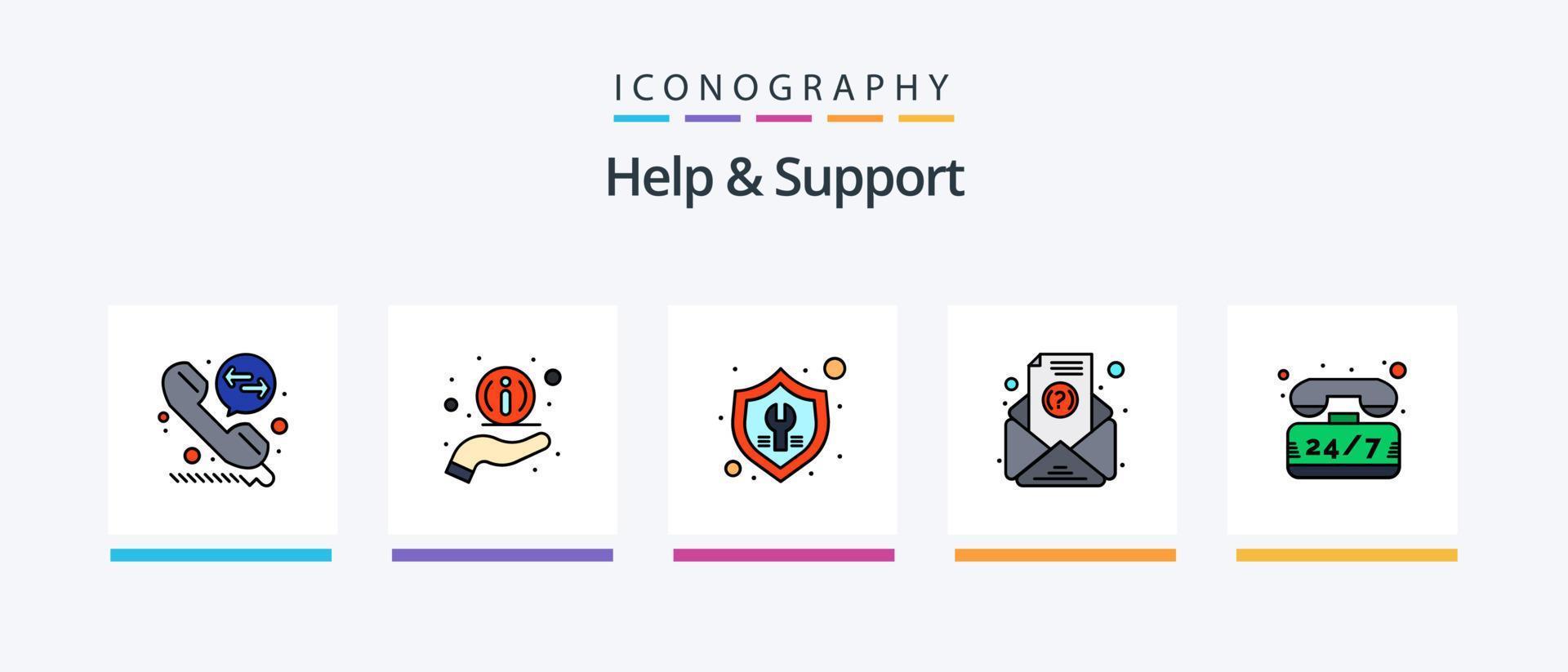 Help And Support Line Filled 5 Icon Pack Including support. question. technical help. help. telephone. Creative Icons Design vector