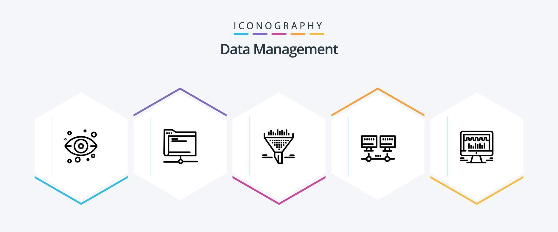 Data Management 25 Line icon pack including computer . sort. folder . funnel . filter vector