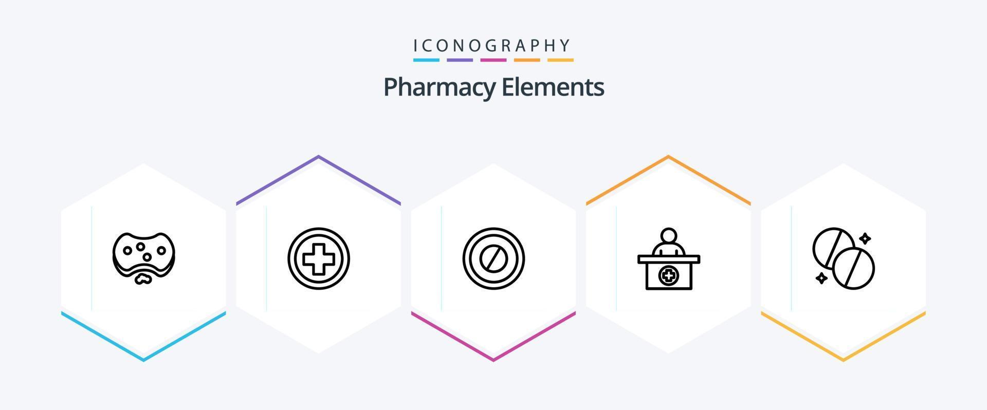 paquete de iconos de 25 líneas de elementos de farmacia que incluye recepción. médico . tableta. médico vector