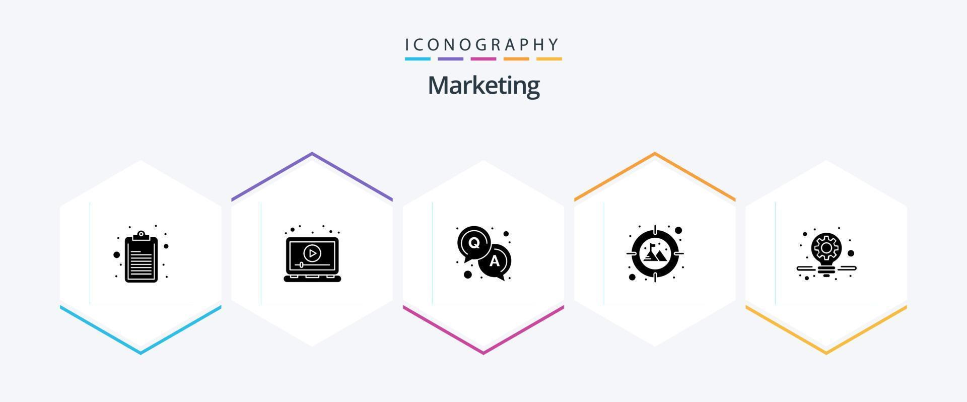 paquete de iconos de 25 glifos de marketing que incluye . marketing. respuesta. negocio. meta vector