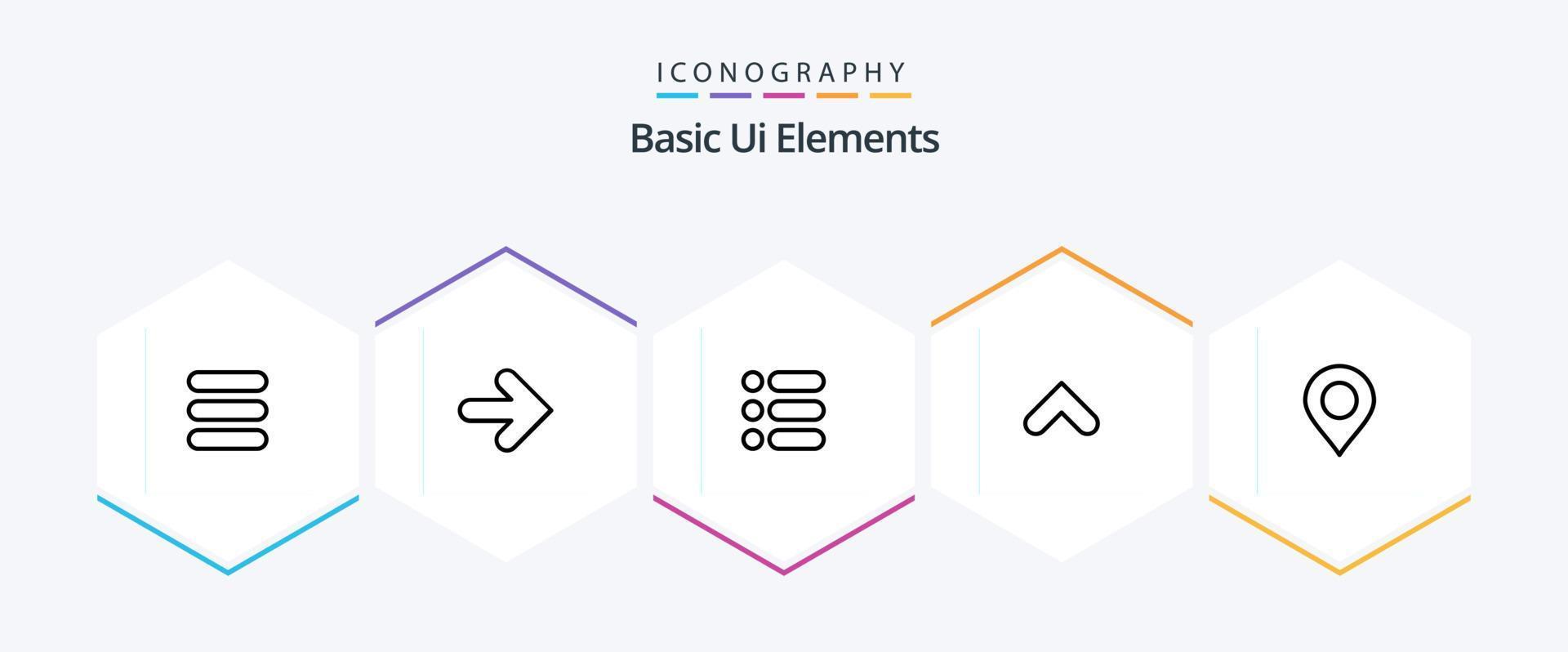 Basic Ui Elements 25 Line icon pack including pin. map. task. sign. arrows vector