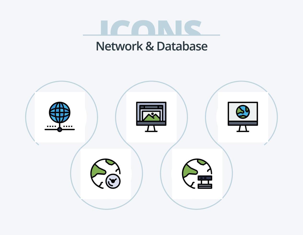 Network And Database Line Filled Icon Pack 5 Icon Design. document. cloud. website. internet. develop vector