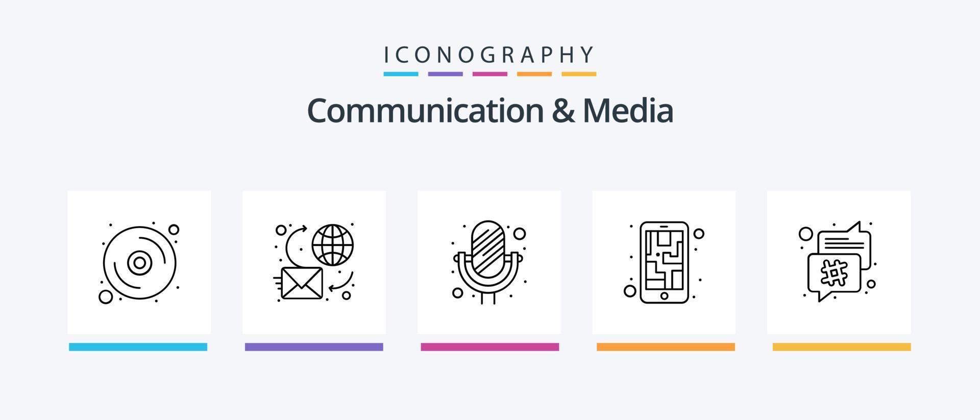 Communication And Media Line 5 Icon Pack Including screen. call. email. contact. address. Creative Icons Design vector