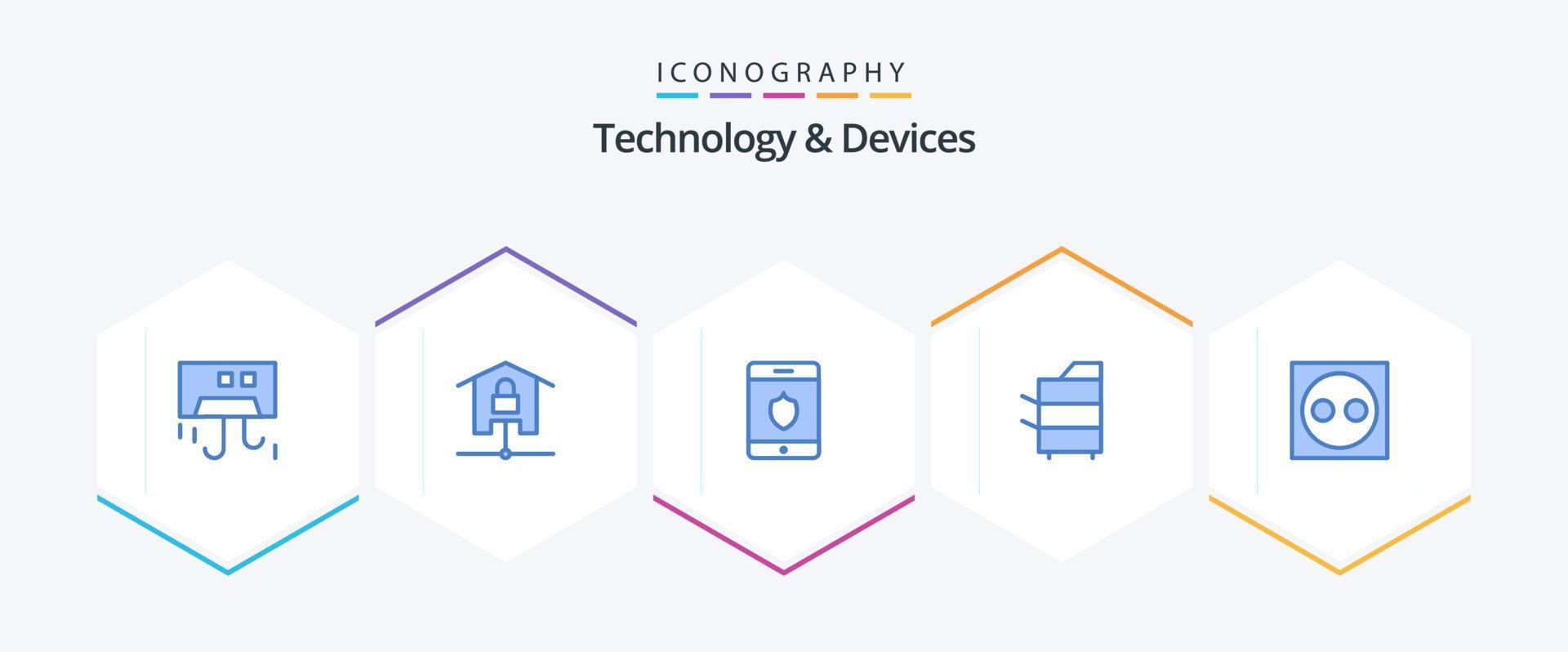 Paquete de 25 iconos azules de dispositivos que incluye tecnología. electrónica. bloqueado. dispositivos. teléfono inteligente vector