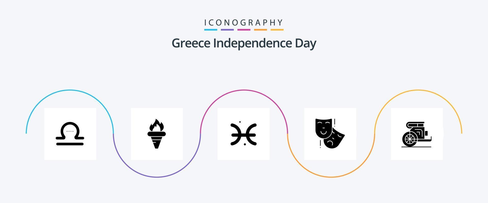 Greece Independence Day Glyph 5 Icon Pack Including chariot. persona. olympic. masks. greece vector