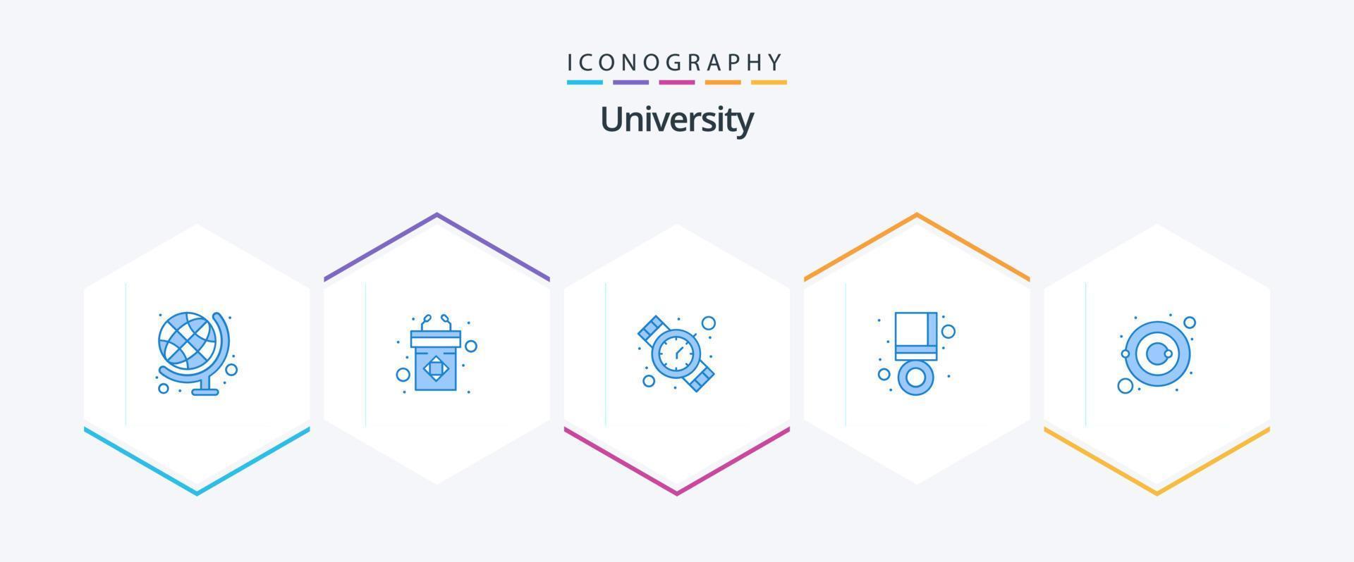 University 25 Blue icon pack including galaxy. success. hand watch. medal. achieve vector