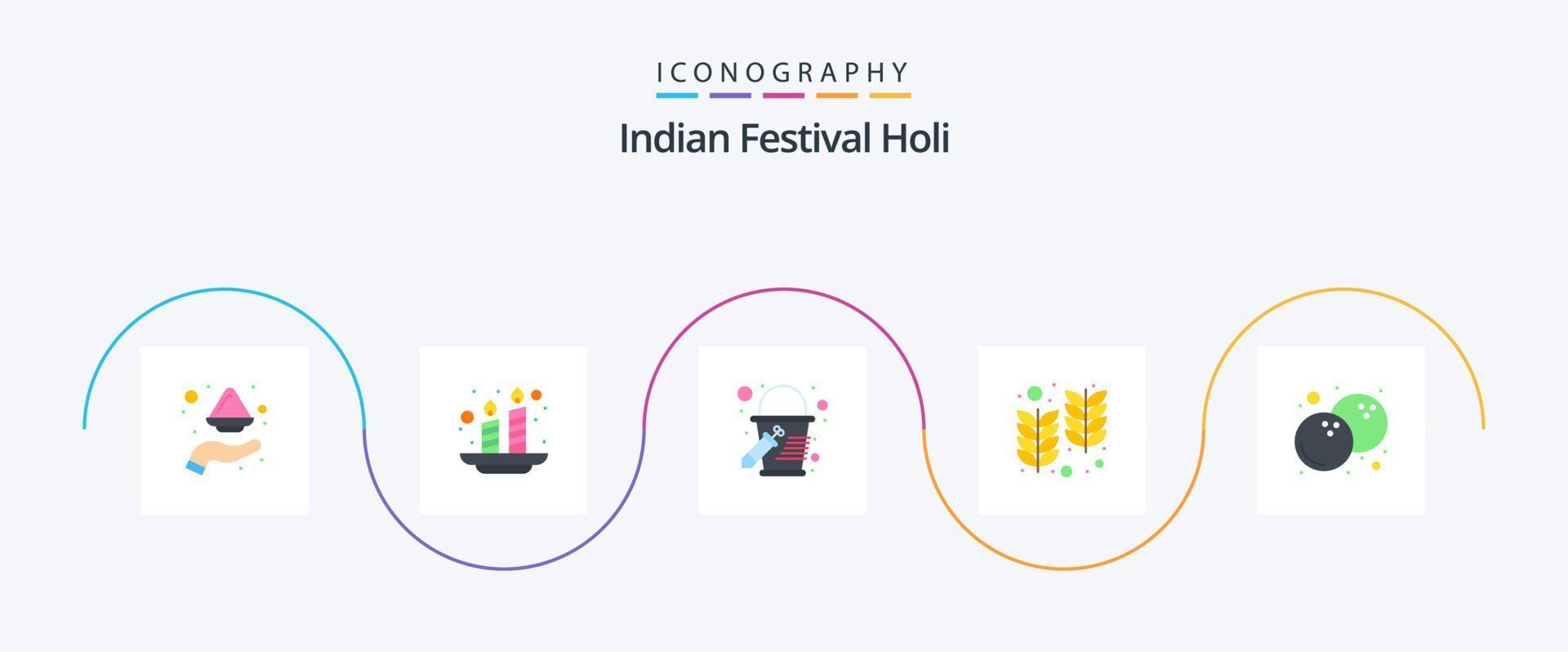 Holi Flat 5 Icon Pack Including food. wheat. light. india. farm vector