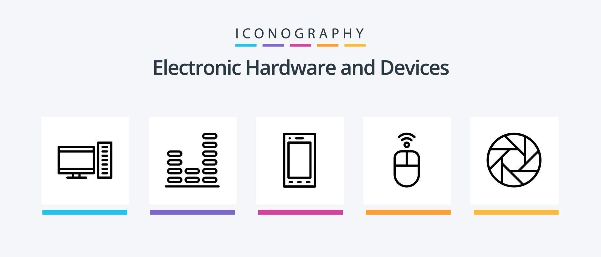 Devices Line 5 Icon Pack Including camera. radio. card. music. device. Creative Icons Design vector