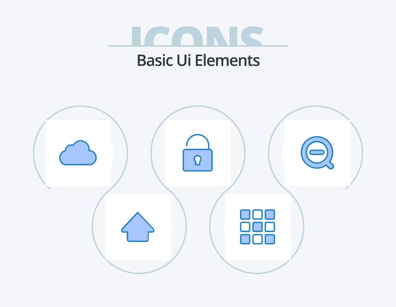 Basic Ui Elements Blue Icon Pack 5 Icon Design. delete. less. data. search. lock vector