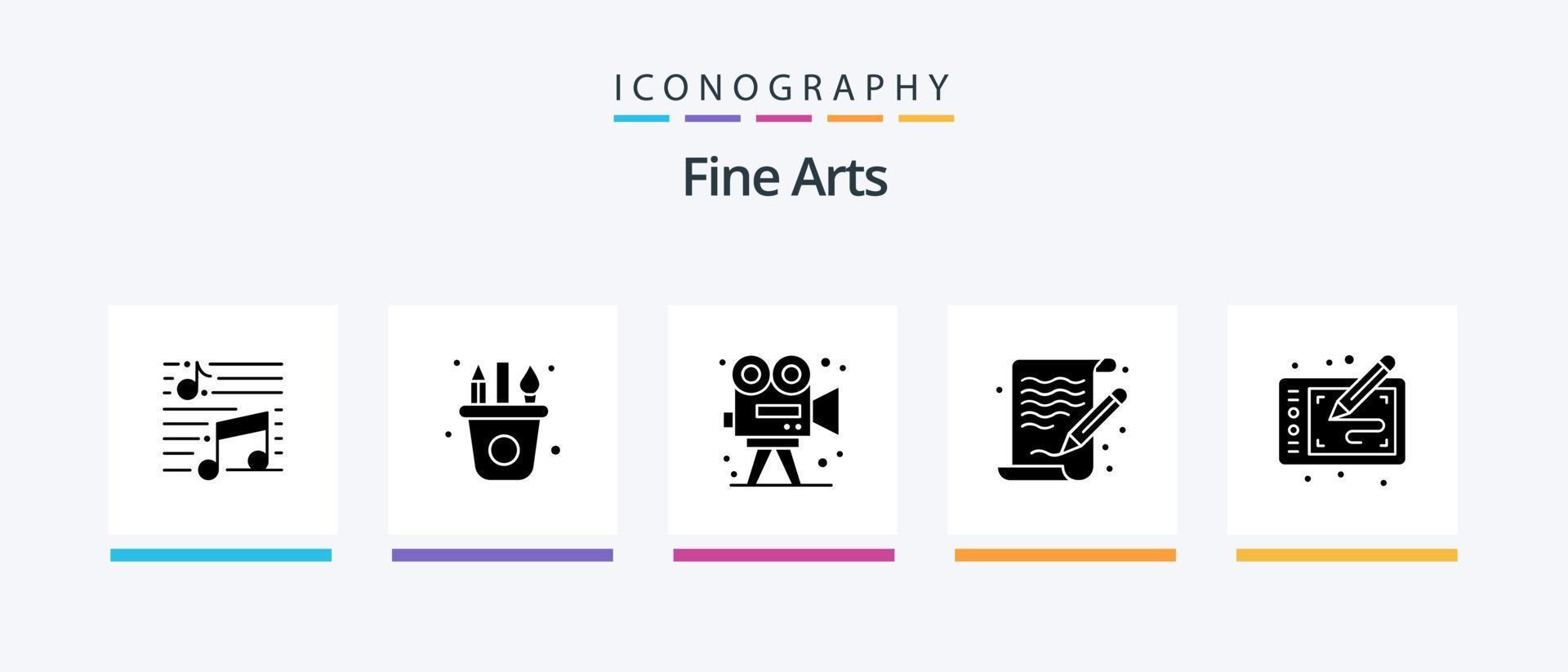 Fine Arts Glyph 5 Icon Pack Including file. arts. craft. art. arts. Creative Icons Design vector