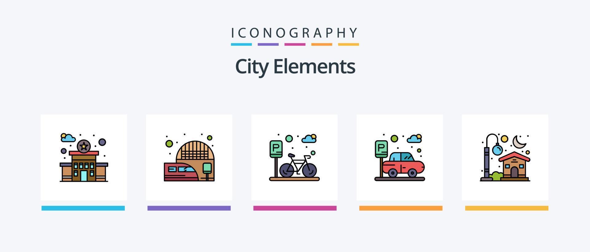 la línea de elementos de la ciudad llenó el paquete de 5 iconos, incluido el espectáculo. fiesta. edificio. noche. club. diseño de iconos creativos vector