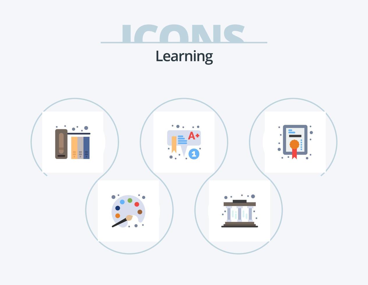 Learning Flat Icon Pack 5 Icon Design. degree. diploma. archive. preschool. kids vector