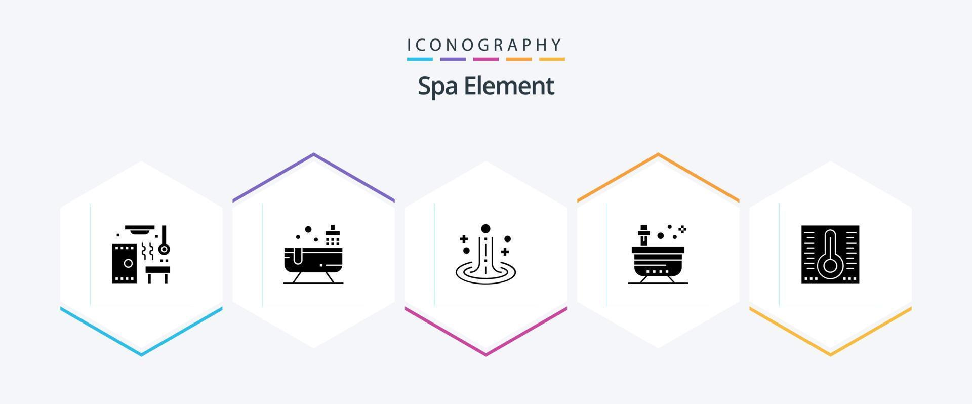 Spa Element 25 Glyph icon pack including mercury. tub. effect. spa. bath vector