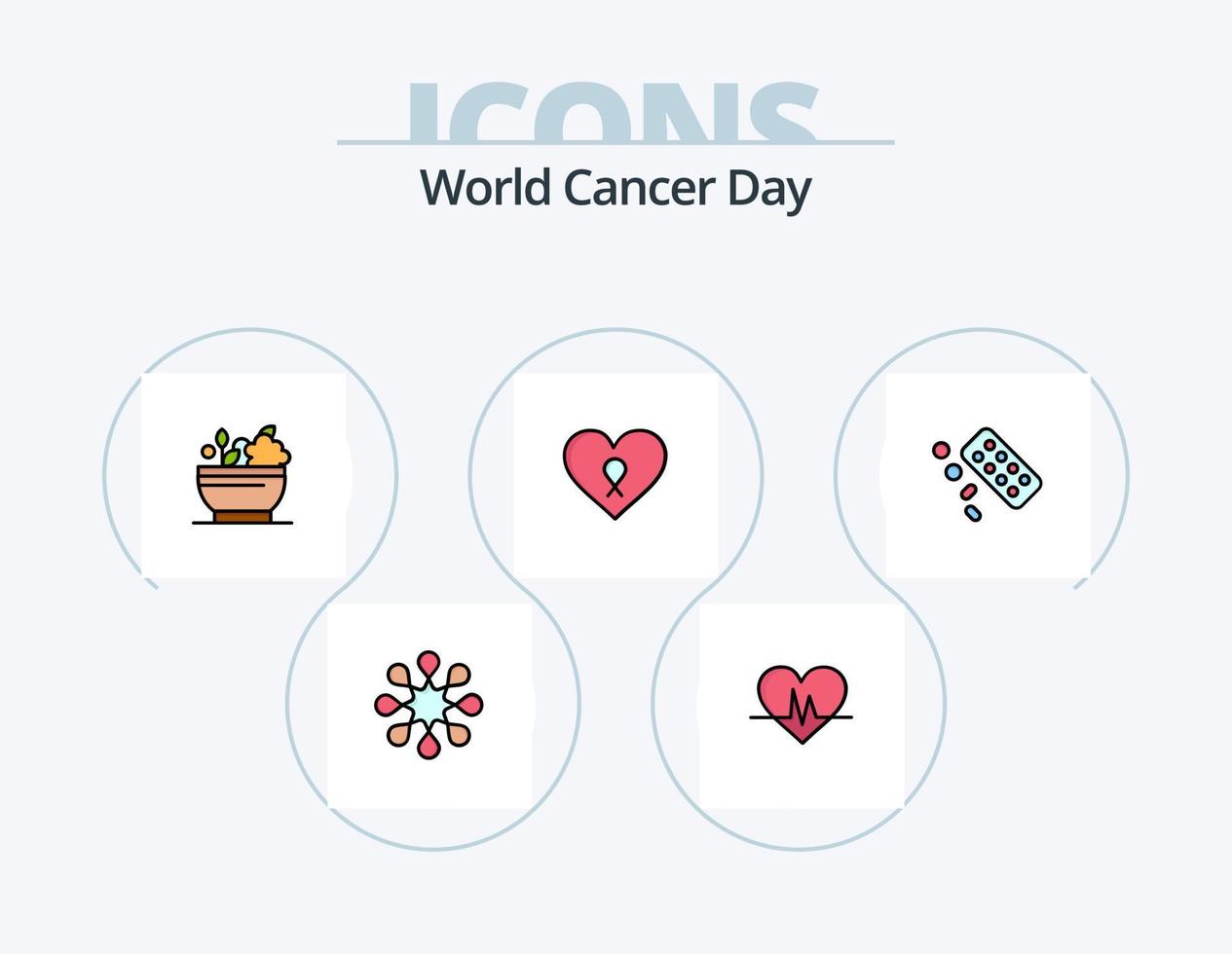 paquete de iconos llenos de línea del día mundial del cáncer 5 diseño de iconos. médico. SIDA. cinta. cinta. cáncer vector
