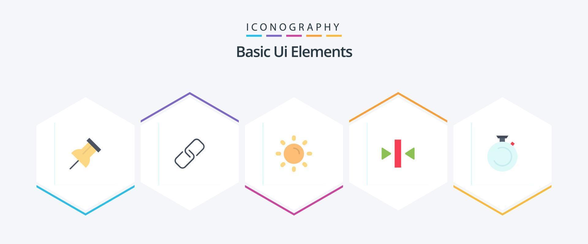 Basic Ui Elements 25 Flat icon pack including stopwatch. camposs. light. media. pause vector