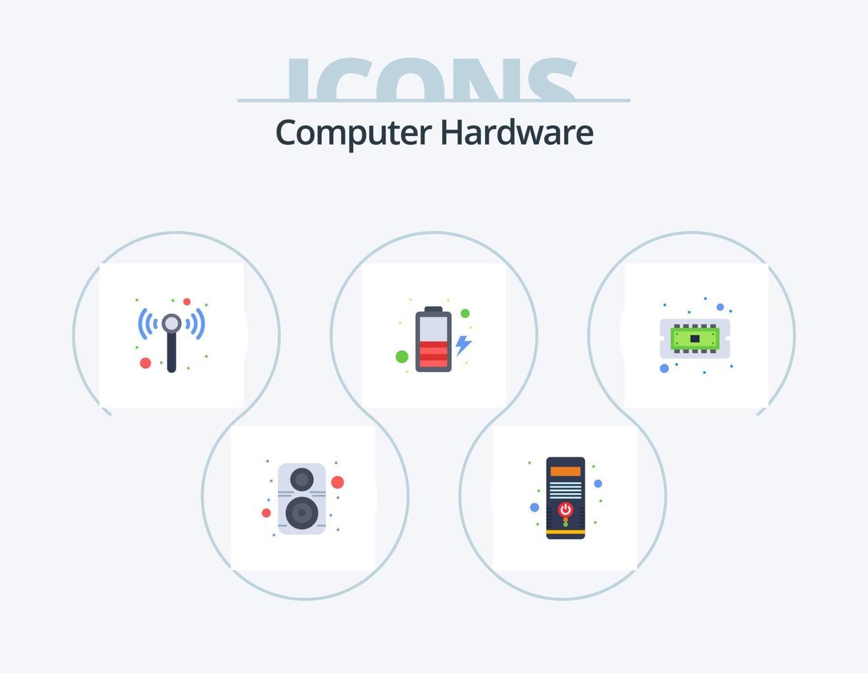 paquete de iconos planos de hardware de computadora 5 diseño de iconos. hardware. computadora. tecnología. chip. cargar vector