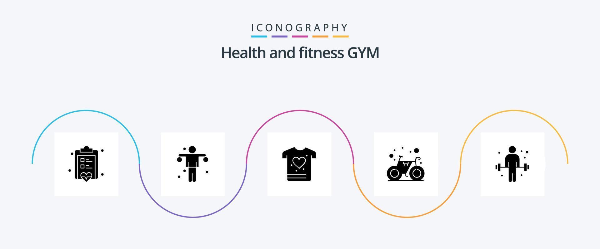 Gym Glyph 5 Icon Pack Including sport. dumbbell. gym. gym. bike vector