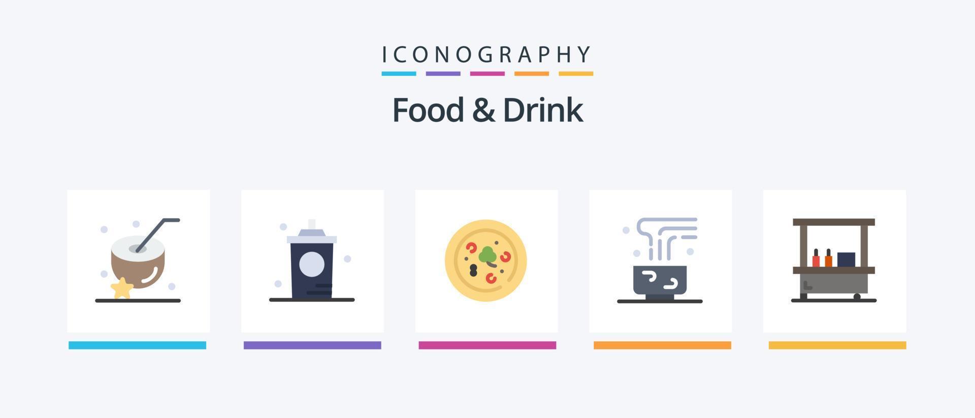 comida y bebida paquete de 5 iconos planos que incluye bebida caliente. alimento. caliente. café. beber. diseño de iconos creativos vector
