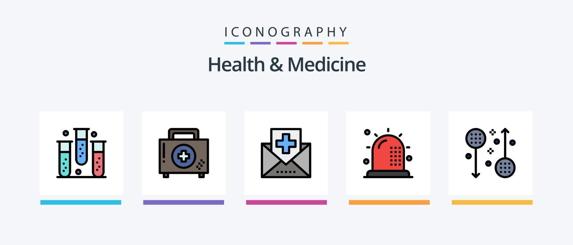 la línea de salud y medicina llenó un paquete de 5 íconos que incluye atención médica. ambulancia. aptitud física. medicamento. salud. diseño de iconos creativos vector