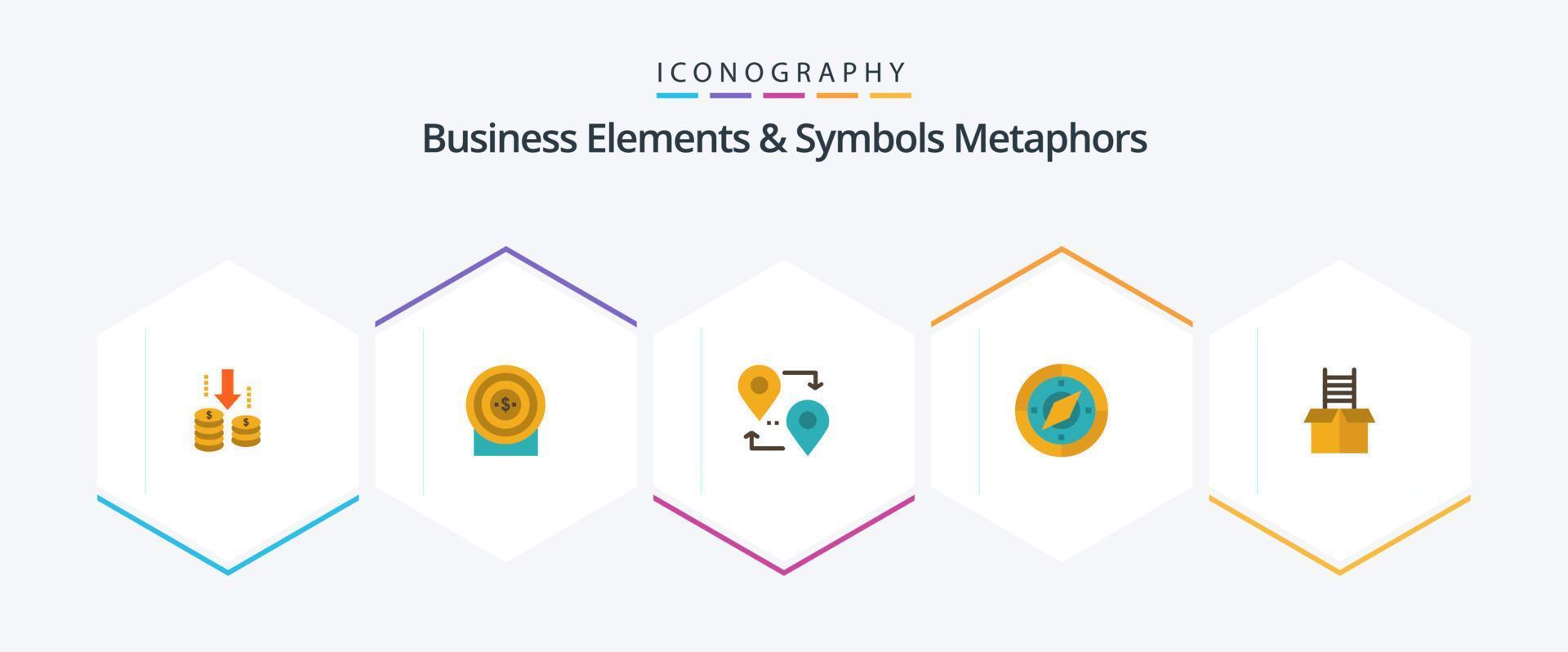 Business Elements And Symbols Metaphors 25 Flat icon pack including gift. location. location. compass. navigation vector