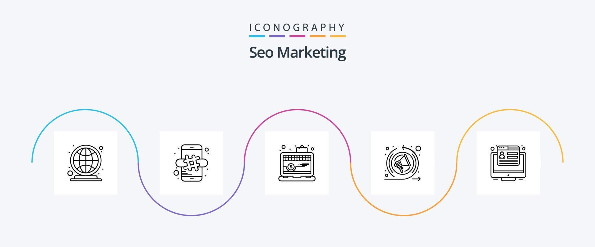 Seo Marketing Line 5 Icon Pack Including browser. conversion. app. seo speech. marketing vector