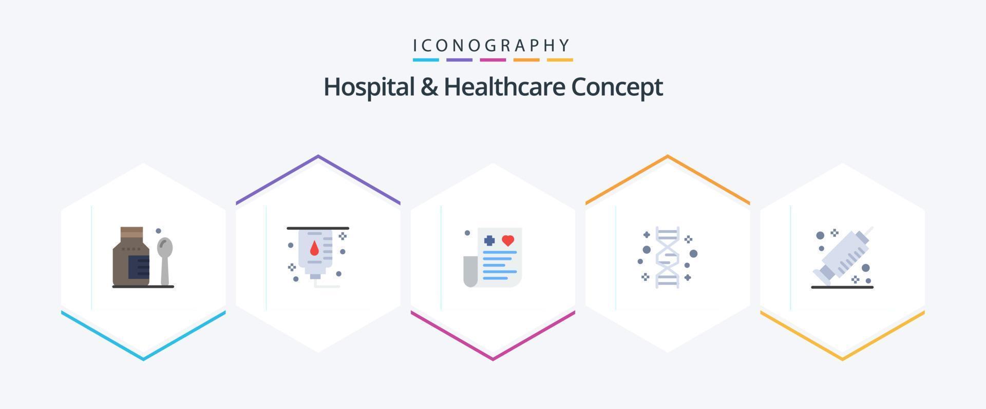 Hospital and Healthcare Concept 25 Flat icon pack including . vaccine. chromosome. syringe. genome vector