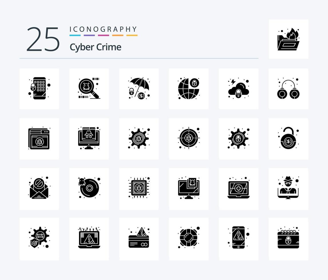 Cyber Crime 25 Solid Glyph icon pack including security. lock. cloud. security vector