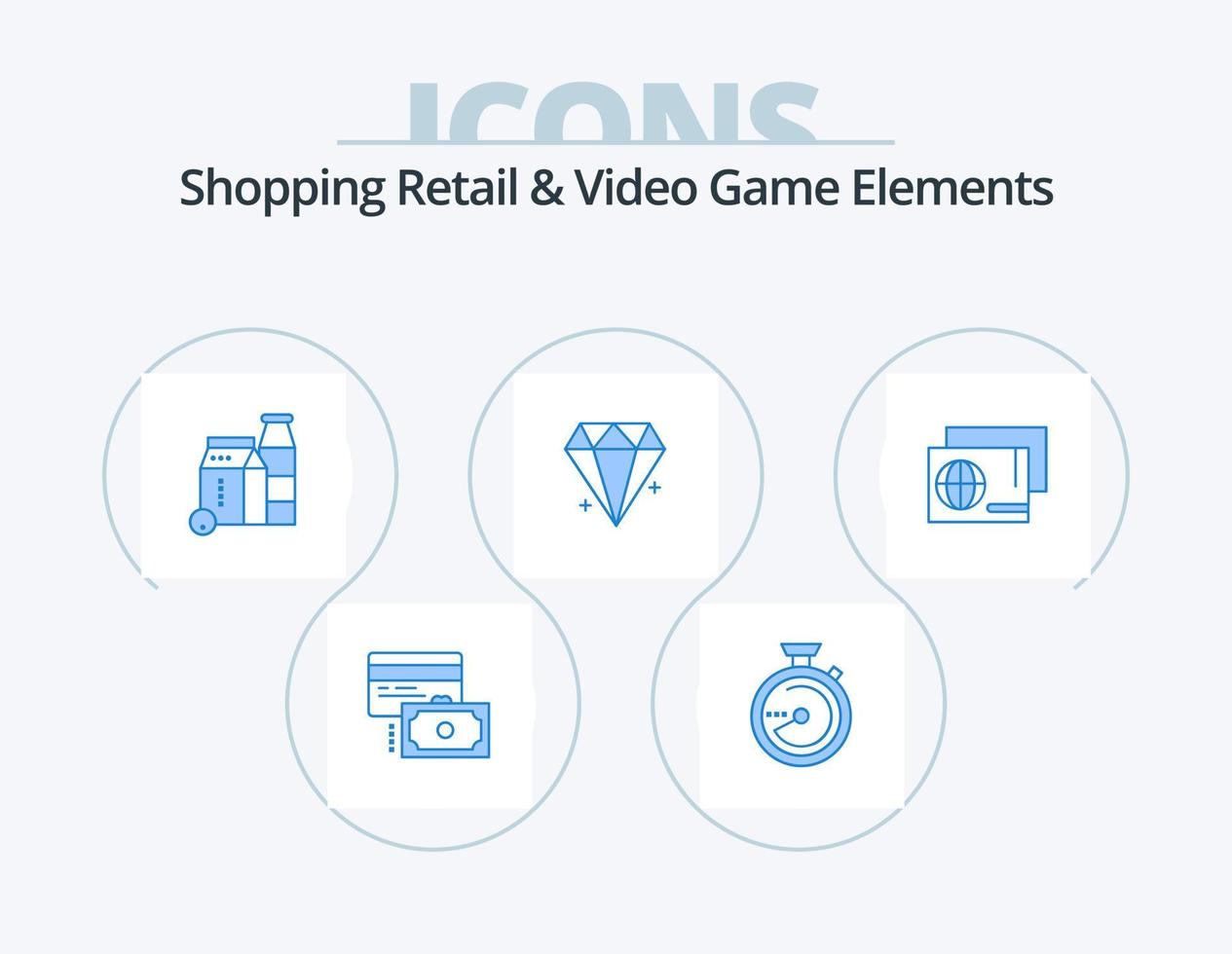 compras minoristas y elementos de videojuegos paquete de iconos azules 5 diseño de iconos. aprobar. joya. leche. joyas. diamante vector