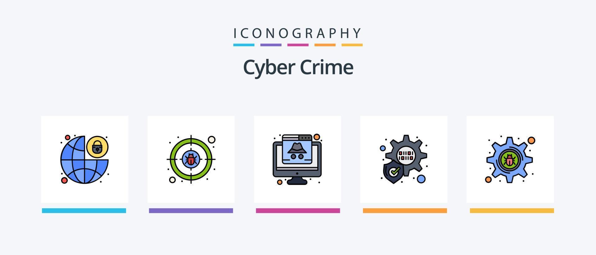 la línea de delitos cibernéticos llenó el paquete de 5 íconos, incluida la nube. hacker protección del dólar. configuración. diseño de iconos creativos vector