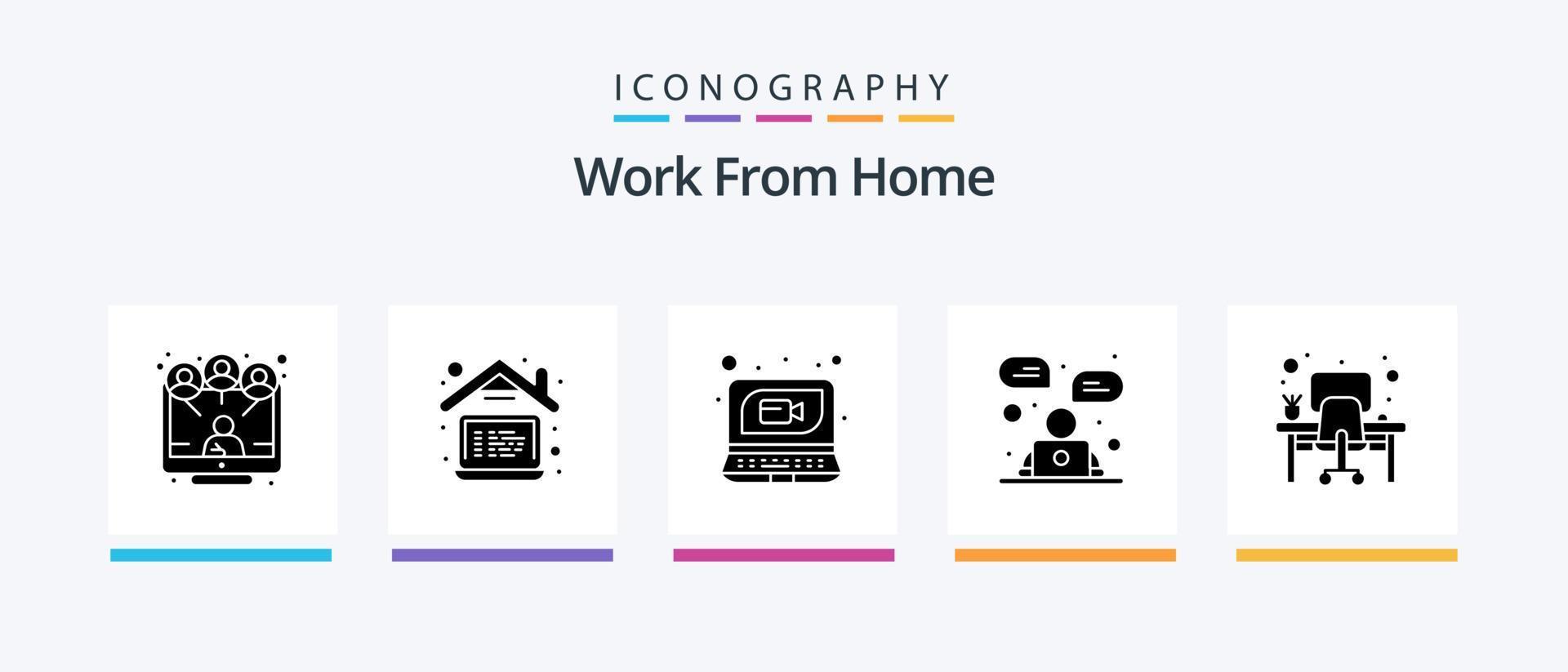 Work From Home Glyph 5 Icon Pack Including table. communication. call. business. advertisement. Creative Icons Design vector