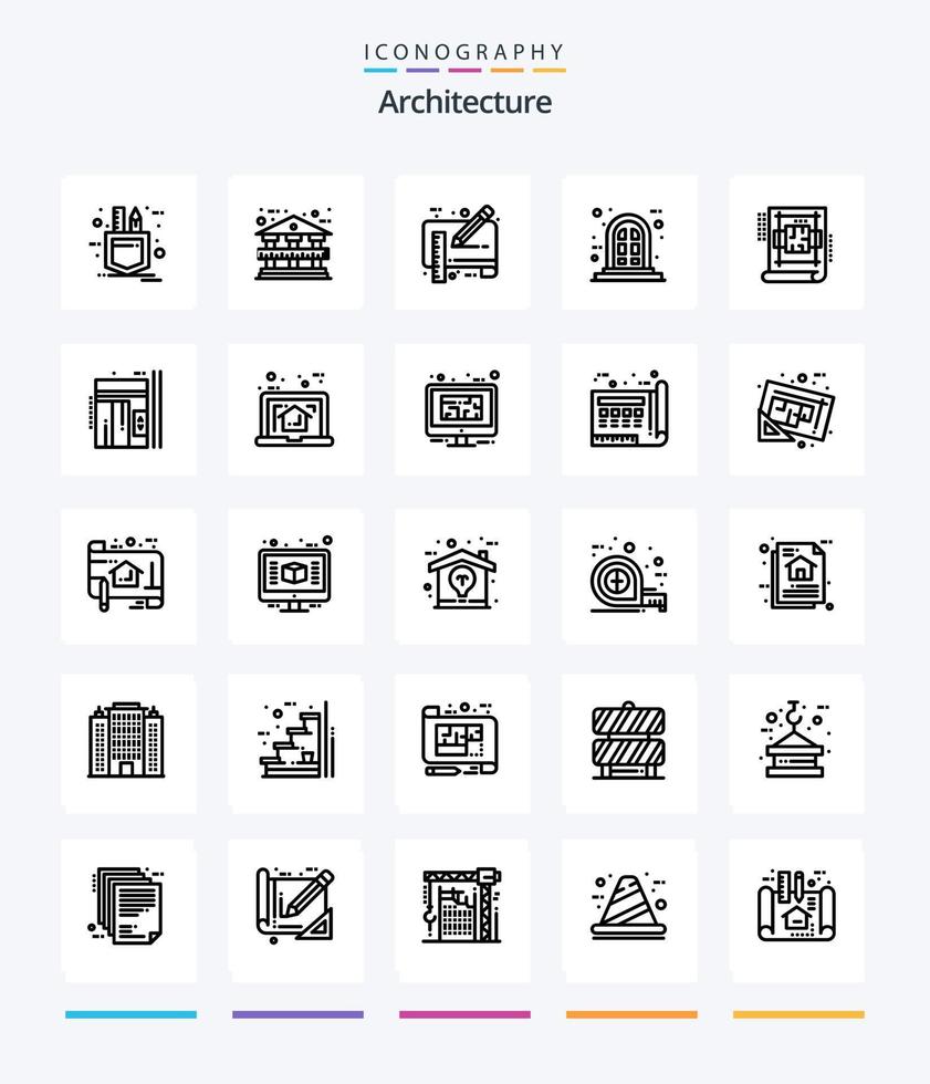 Creative Architecture 25 OutLine icon pack  Such As plan. architecture. document. window. frame vector