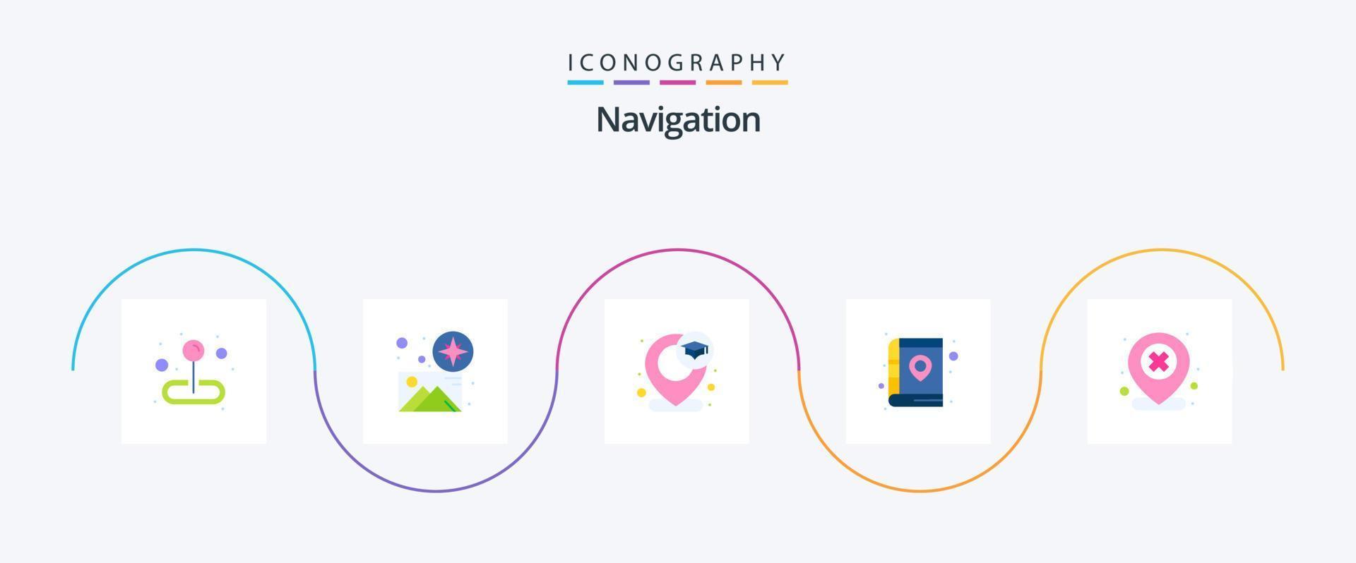 paquete de iconos de 5 planos de navegación que incluye la ubicación. ubicación. ubicación. biblioteca. universidad vector